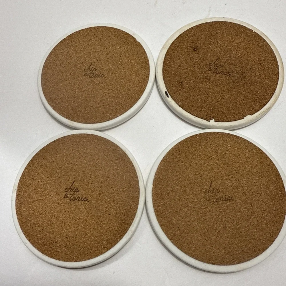 Chic & Tonic - Set Of 4 Coaster‎ - Marble Theme With Gold Accent